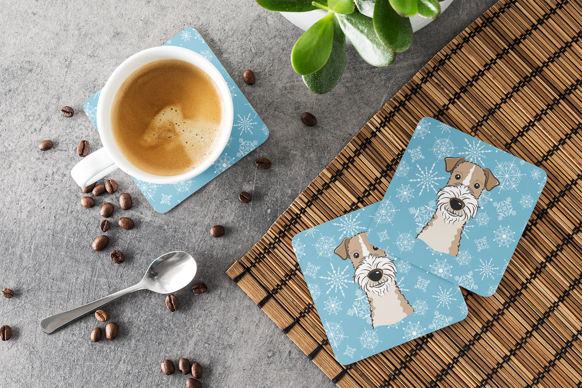 Snowflake Wire Haired Fox Terrier Foam Coasters Set of 4 Cup Coasters for Indoor Outdoor, Tabletop Protection, Anti Slip, Mouse pad Material