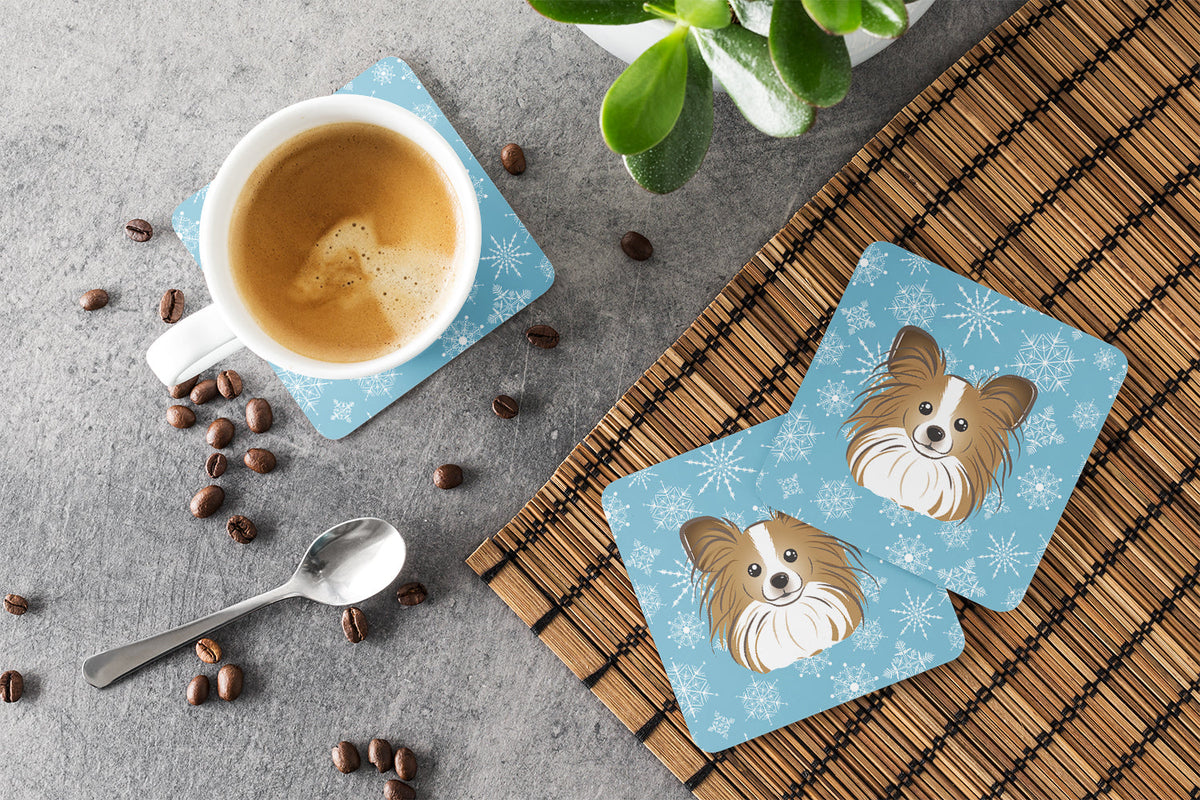 Snowflake Papillon Foam Coasters Set of 4 Cup Coasters for Indoor Outdoor, Tabletop Protection, Anti Slip, Mouse pad Material