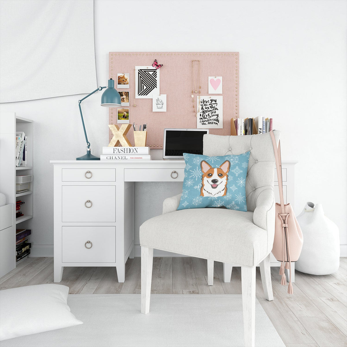 Snowflake Red Corgi Decorative Throw Pillow 14x14 Indoor Outdoor Accent Cushion, Fabric Cover with Insert for Sofa, Bed, Porch & Living Room