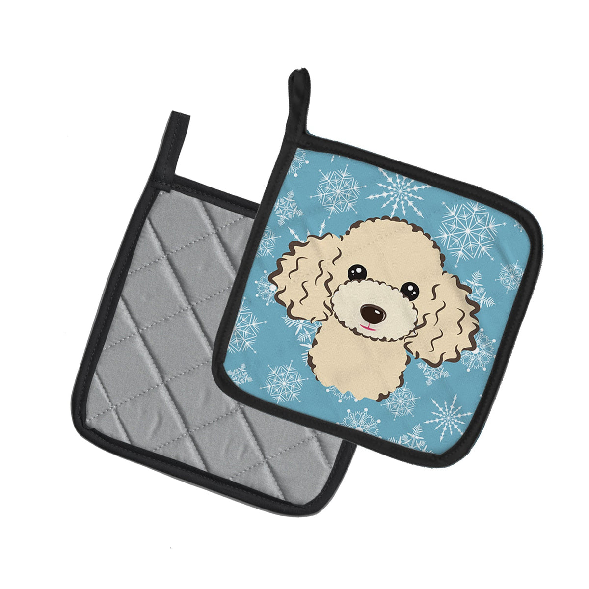 Snowflake Buff Poodle Pot Holder Set of 2 Heat Resistant Quilted Hot Pads 7.5 x 7.5 Inch, Insulated Kitchen Trivets for Cooking & Baking