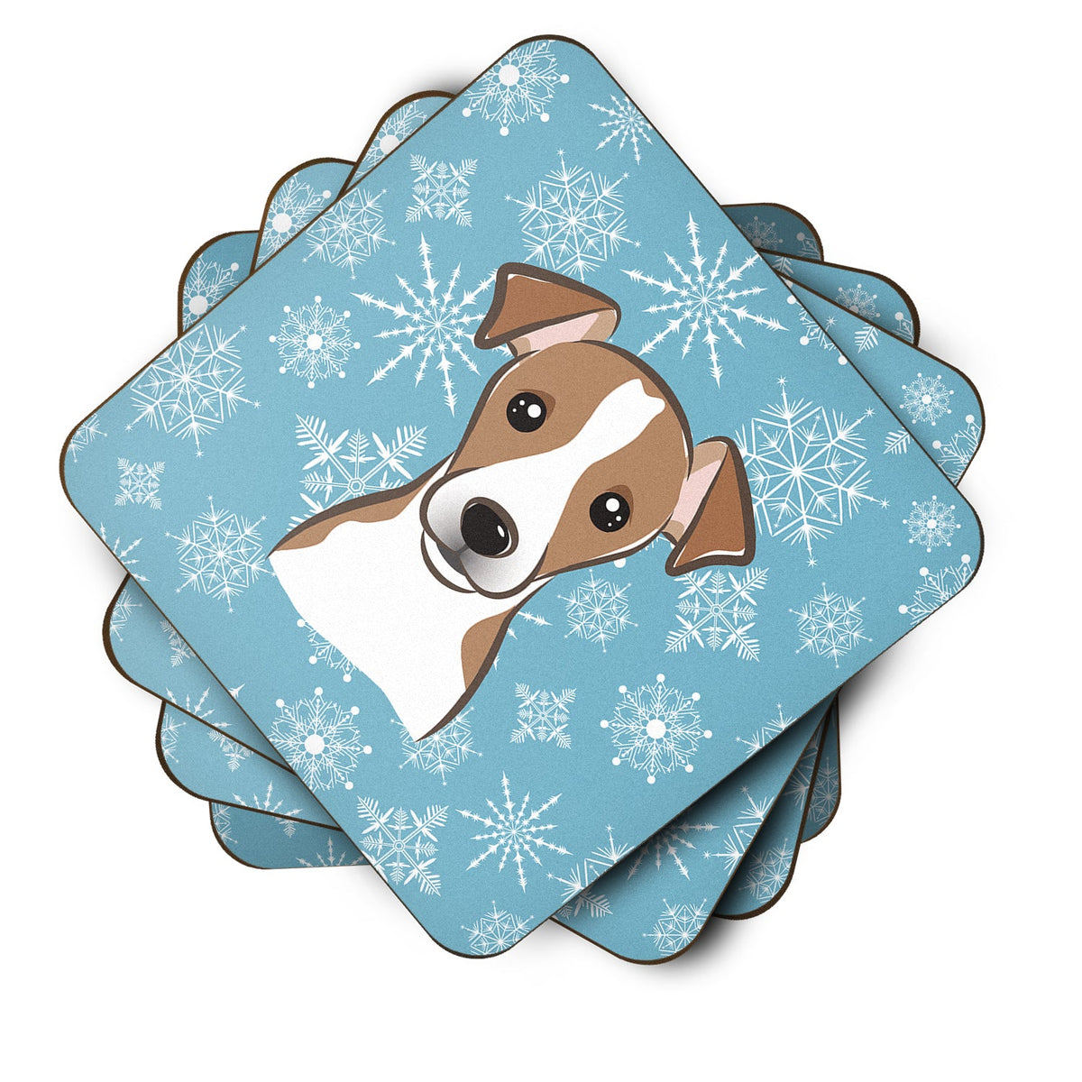 Snowflake Jack Russell Terrier Foam Coasters Set of 4 Cup Coasters for Indoor Outdoor, Tabletop Protection, Anti Slip, Mouse pad Material