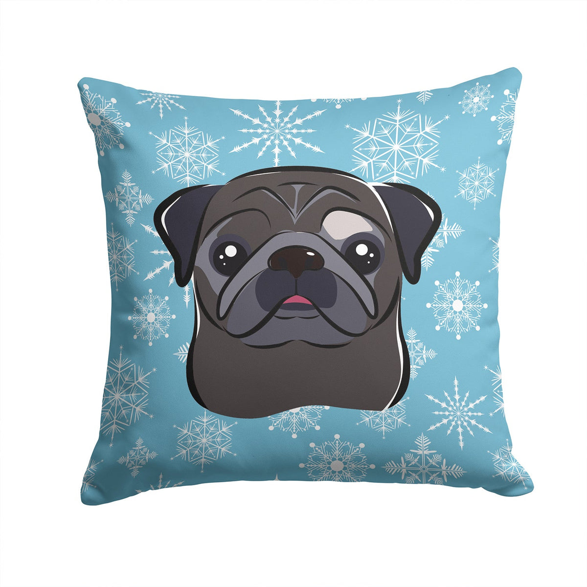 Snowflake Black Pug Decorative Throw Pillow 14x14 Indoor Outdoor Accent Cushion, Fabric Cover with Insert for Sofa, Bed, Porch & Living Room