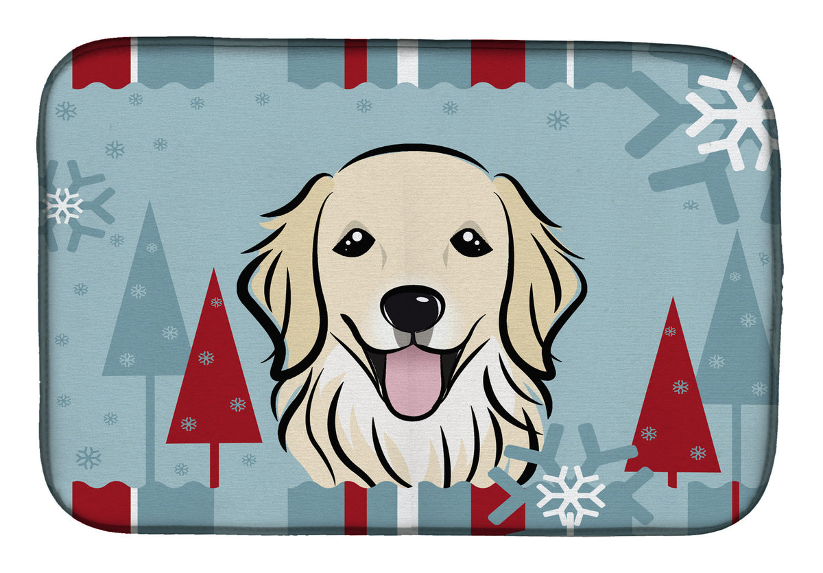 Winter Holiday Golden Retriever Dish Drying Mat Absorbent Dish Drying Mat Pad for Kitchen Counter Dish Drainer Mat for Countertop, 14 x 21", Multicolor