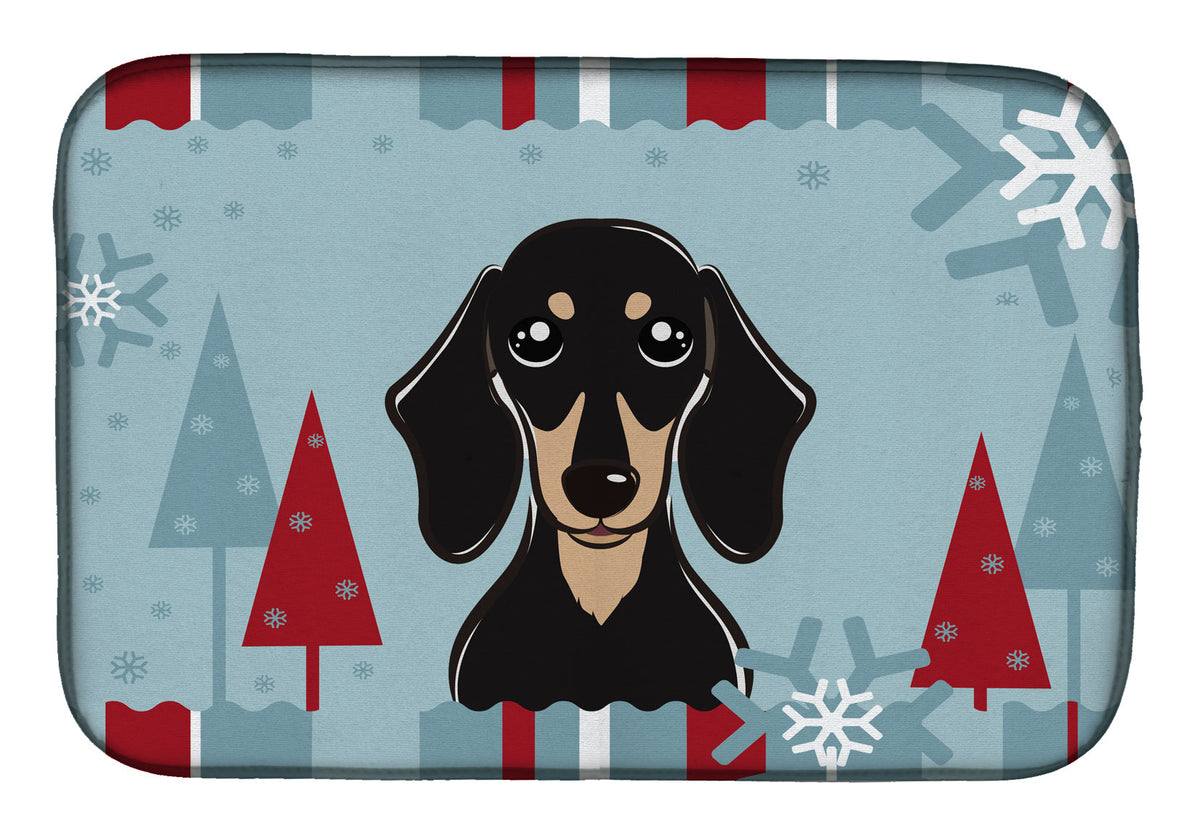 Winter Holiday Smooth Black and Tan Dachshund Dish Drying Mat Absorbent Dish Drying Mat Pad for Kitchen Counter Dish Drainer Mat for Countertop, 14 x 21", Multicolor