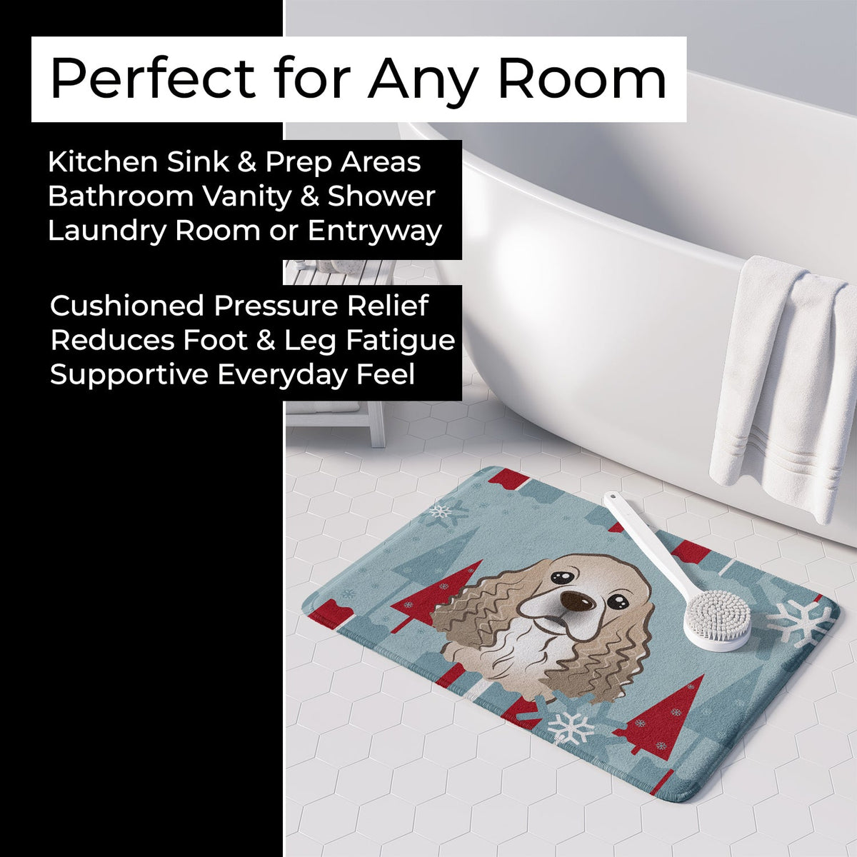 Winter Holiday Cocker Spaniel Memory Foam Kitchen Mat Machine Washable Anti-Fatigue Cushion Comfort Bath or Kitchen Rug