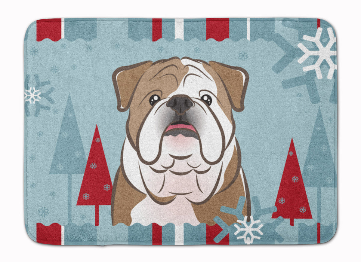 Winter Holiday English Bulldog  Memory Foam Kitchen Mat Machine Washable Anti-Fatigue Cushion Comfort Bath or Kitchen Rug