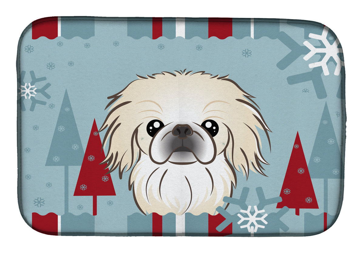 Winter Holiday Pekingese Dish Drying Mat Absorbent Dish Drying Mat Pad for Kitchen Counter Dish Drainer Mat for Countertop, 14 x 21", Multicolor