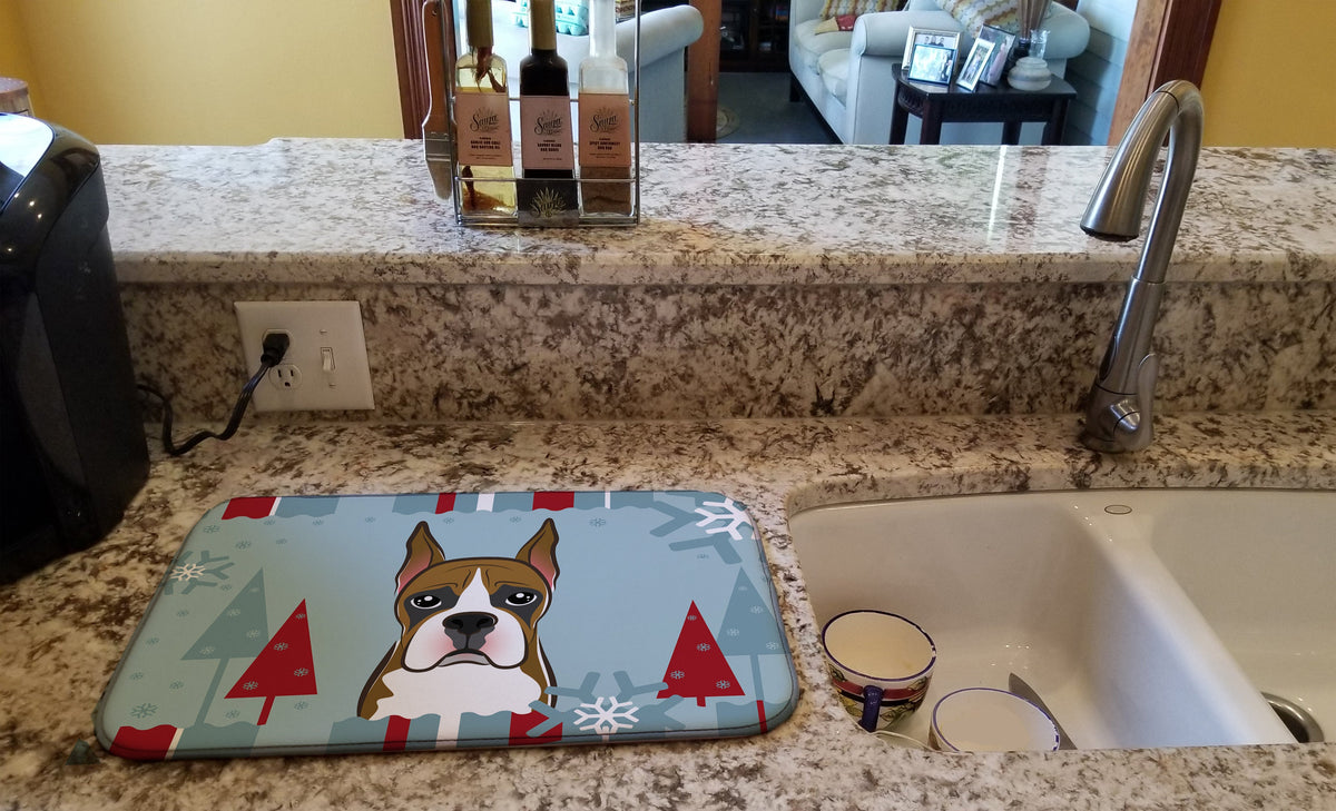 Winter Holiday Boxer Dish Drying Mat Absorbent Dish Drying Mat Pad for Kitchen Counter Dish Drainer Mat for Countertop, 14 x 21", Multicolor