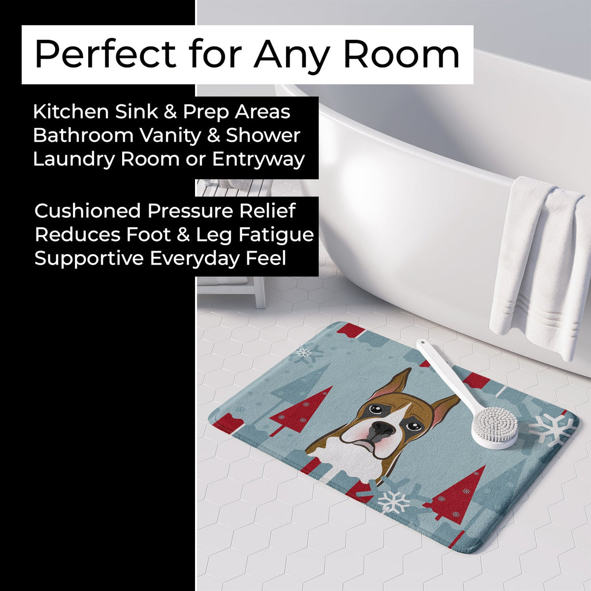 Winter Holiday Boxer Memory Foam Kitchen Mat Machine Washable Anti-Fatigue Cushion Comfort Bath or Kitchen Rug