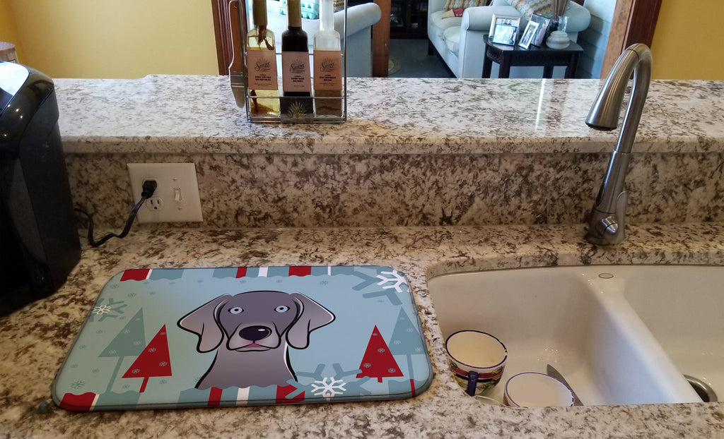 Winter Holiday Weimaraner Dish Drying Mat Absorbent Dish Drying Mat Pad for Kitchen Counter Dish Drainer Mat for Countertop, 14 x 21", Multicolor