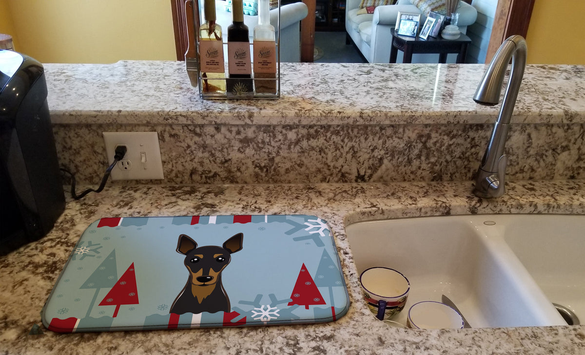 Winter Holiday Min Pin Dish Drying Mat Absorbent Dish Drying Mat Pad for Kitchen Counter Dish Drainer Mat for Countertop, 14 x 21", Multicolor