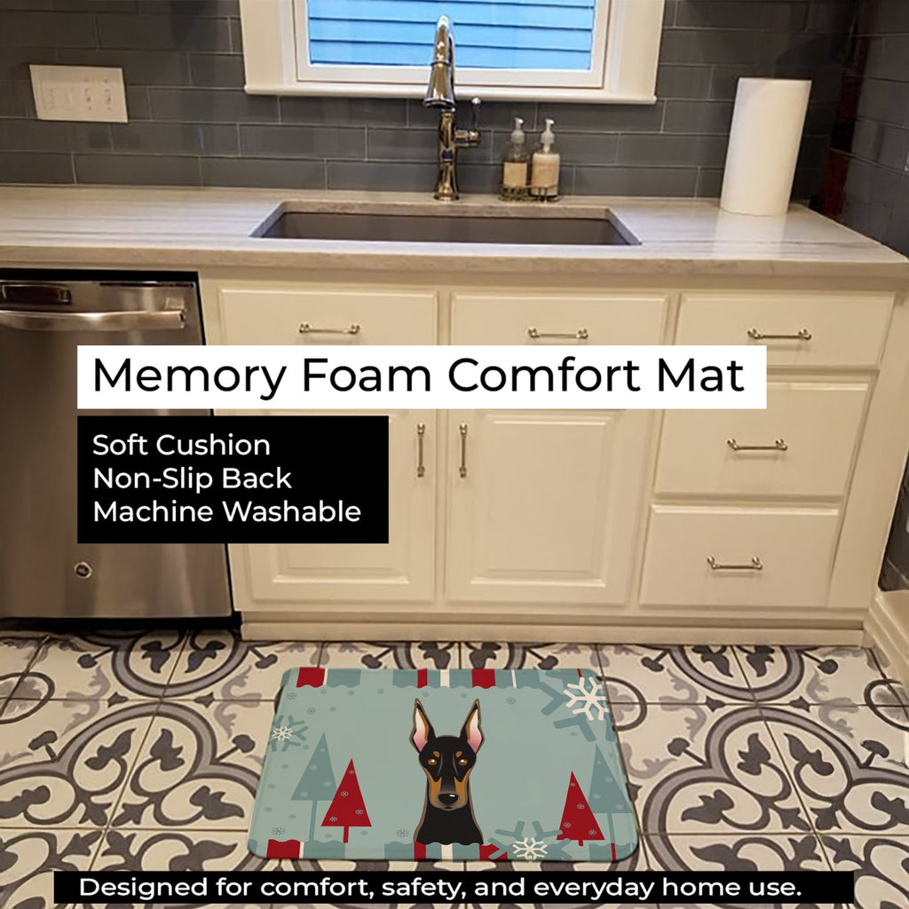 Winter Holiday Doberman Memory Foam Kitchen Mat Machine Washable Anti-Fatigue Cushion Comfort Bath or Kitchen Rug