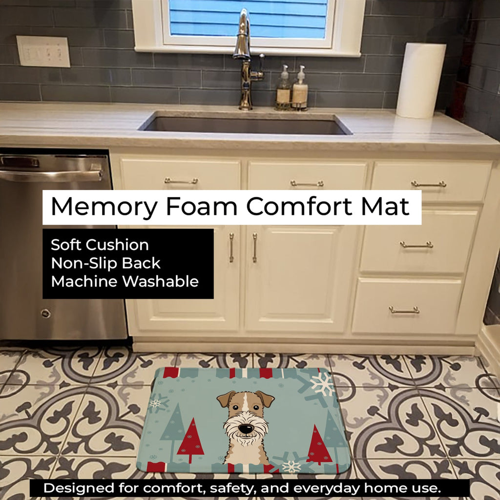 Winter Holiday Wire Haired Fox Terrier Memory Foam Kitchen Mat Machine Washable Anti-Fatigue Cushion Comfort Bath or Kitchen Rug