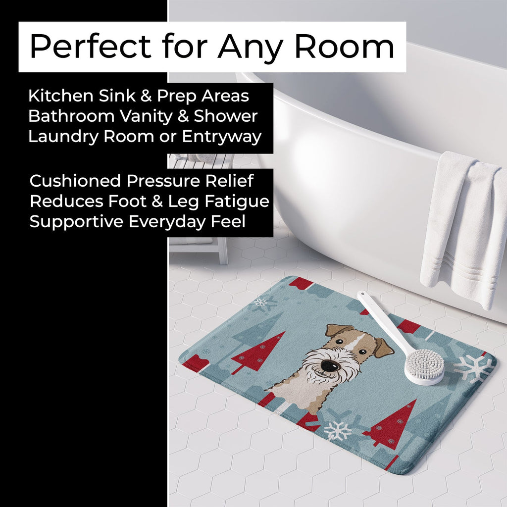 Winter Holiday Wire Haired Fox Terrier Memory Foam Kitchen Mat Machine Washable Anti-Fatigue Cushion Comfort Bath or Kitchen Rug