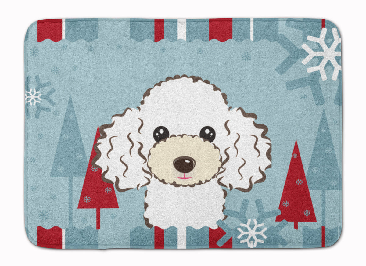Winter Holiday White Poodle Memory Foam Kitchen Mat Machine Washable Anti-Fatigue Cushion Comfort Bath or Kitchen Rug