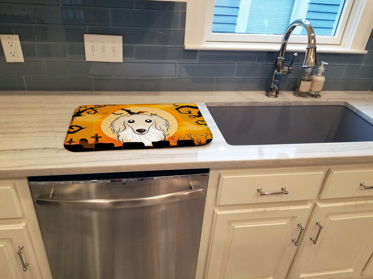 Halloween Longhair Creme Dachshund Dish Drying Mat Absorbent Dish Drying Mat Pad for Kitchen Counter Dish Drainer Mat for Countertop, 14 x 21", Multicolor