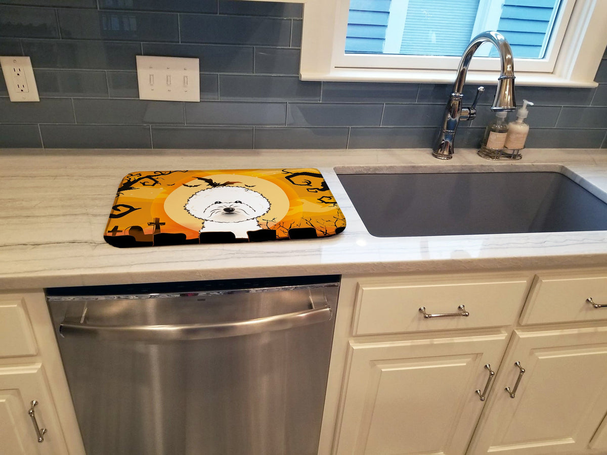 Halloween Bichon Frise Dish Drying Mat Absorbent Dish Drying Mat Pad for Kitchen Counter Dish Drainer Mat for Countertop, 14 x 21", Multicolor