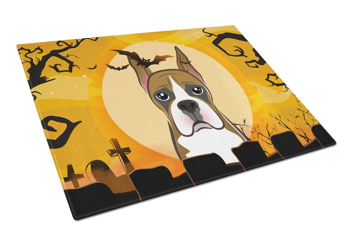 Halloween Boxer Cutting Board Tempered Glass Kitchen Cutting Surface, Heat Resistant Chopping, Non-Slip Feet, Food Prep & Serving