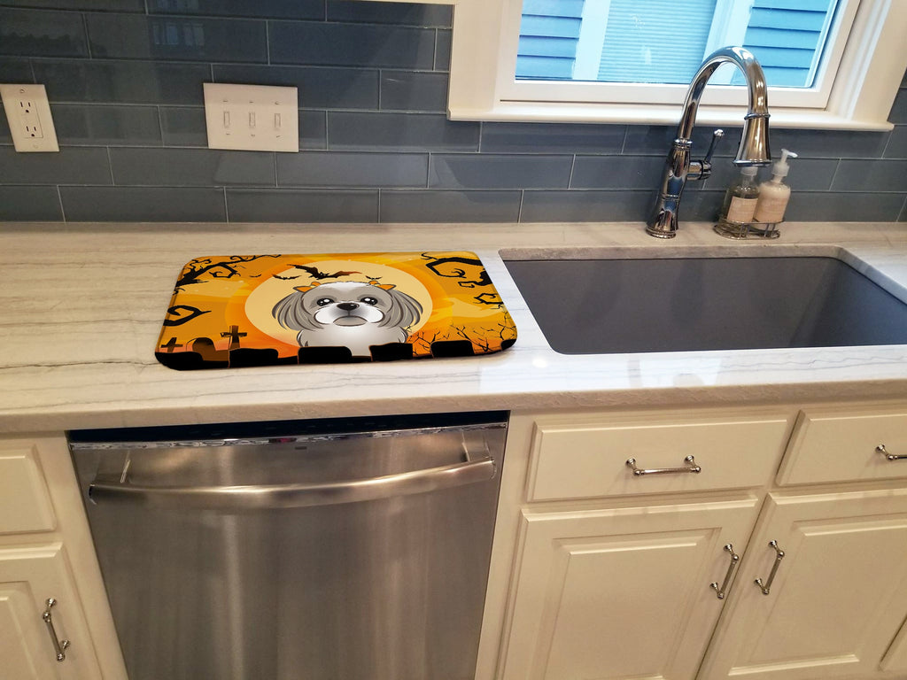 Halloween Gray Silver Shih Tzu Dish Drying Mat Absorbent Dish Drying Mat Pad for Kitchen Counter Dish Drainer Mat for Countertop, 14 x 21", Multicolor