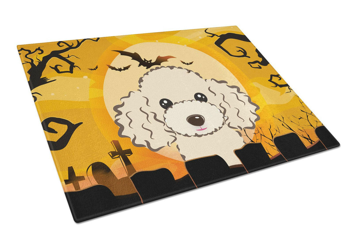 Halloween Buff Poodle Cutting Board Tempered Glass Kitchen Cutting Surface, Heat Resistant Chopping, Non-Slip Feet, Food Prep & Serving
