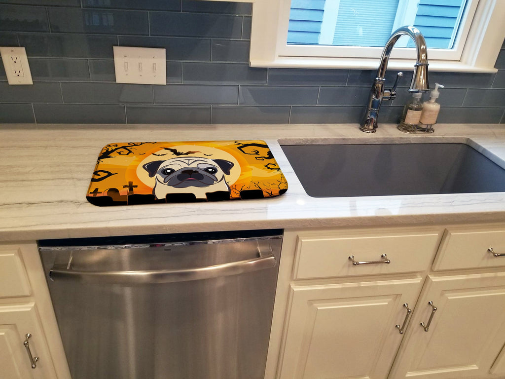 Halloween Fawn Pug Dish Drying Mat Absorbent Dish Drying Mat Pad for Kitchen Counter Dish Drainer Mat for Countertop, 14 x 21", Multicolor