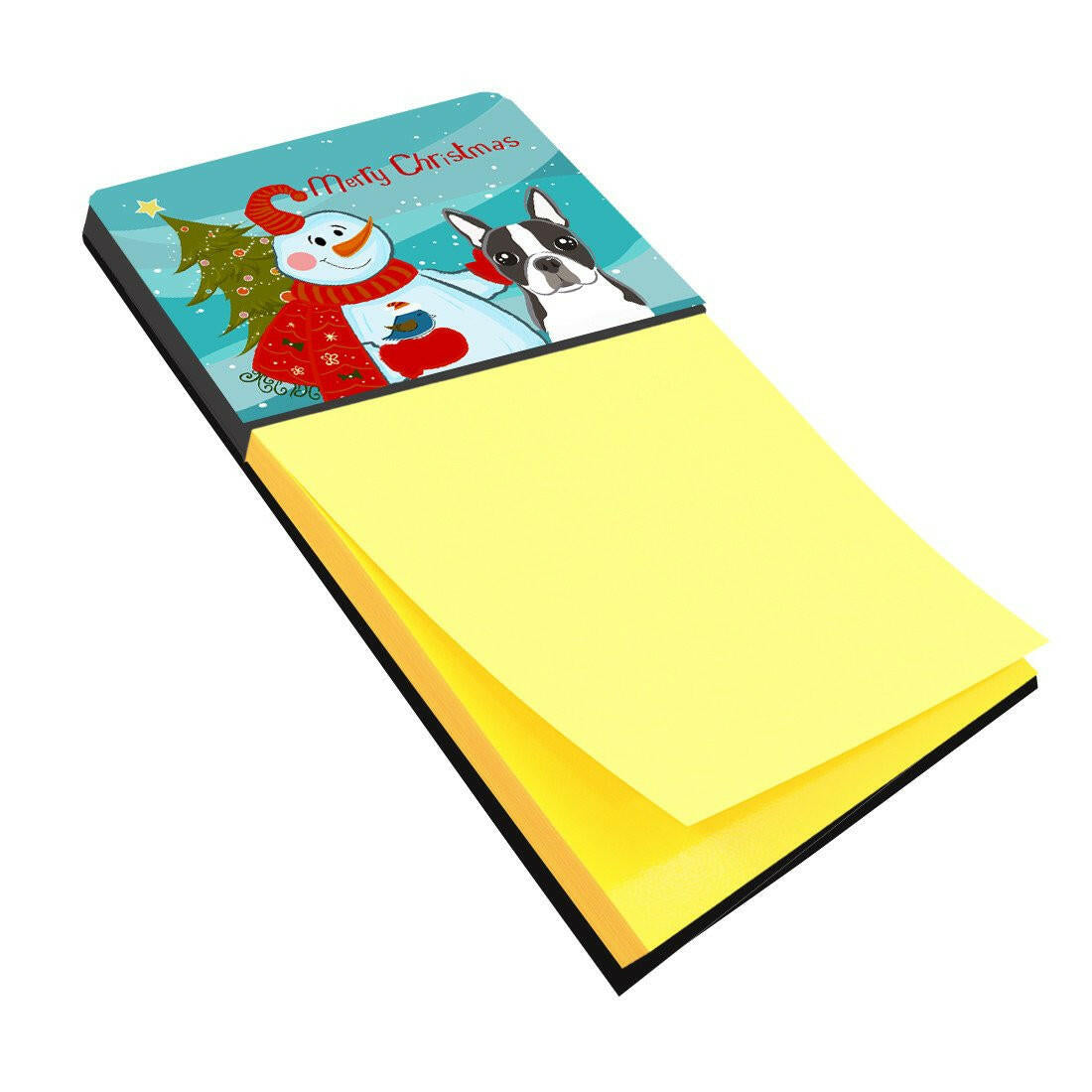 Snowman with Boston Terrier Watercolor Sticky Note Holder Refillable Dispenser Desk Accessory 3x3 Pad Gift