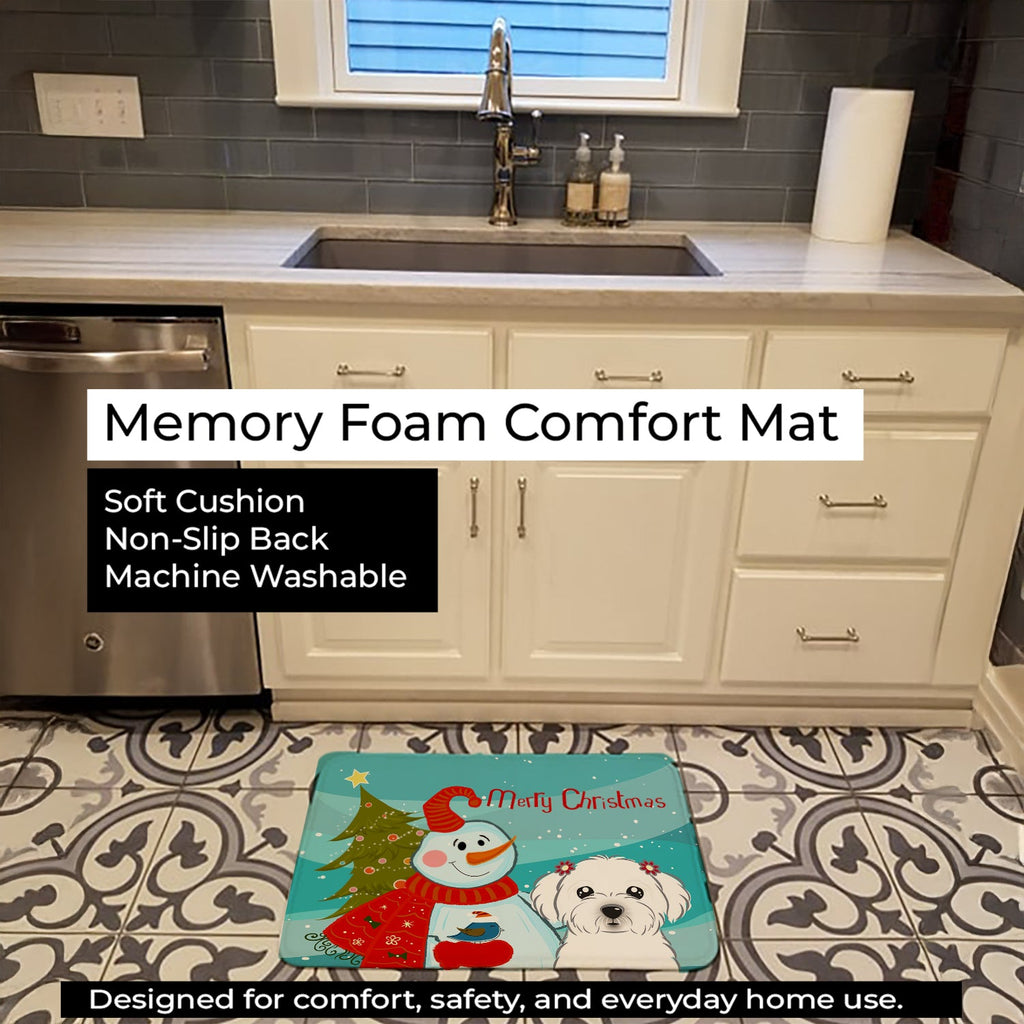 Snowman with Maltese Memory Foam Kitchen Mat Machine Washable Anti-Fatigue Cushion Comfort Bath or Kitchen Rug