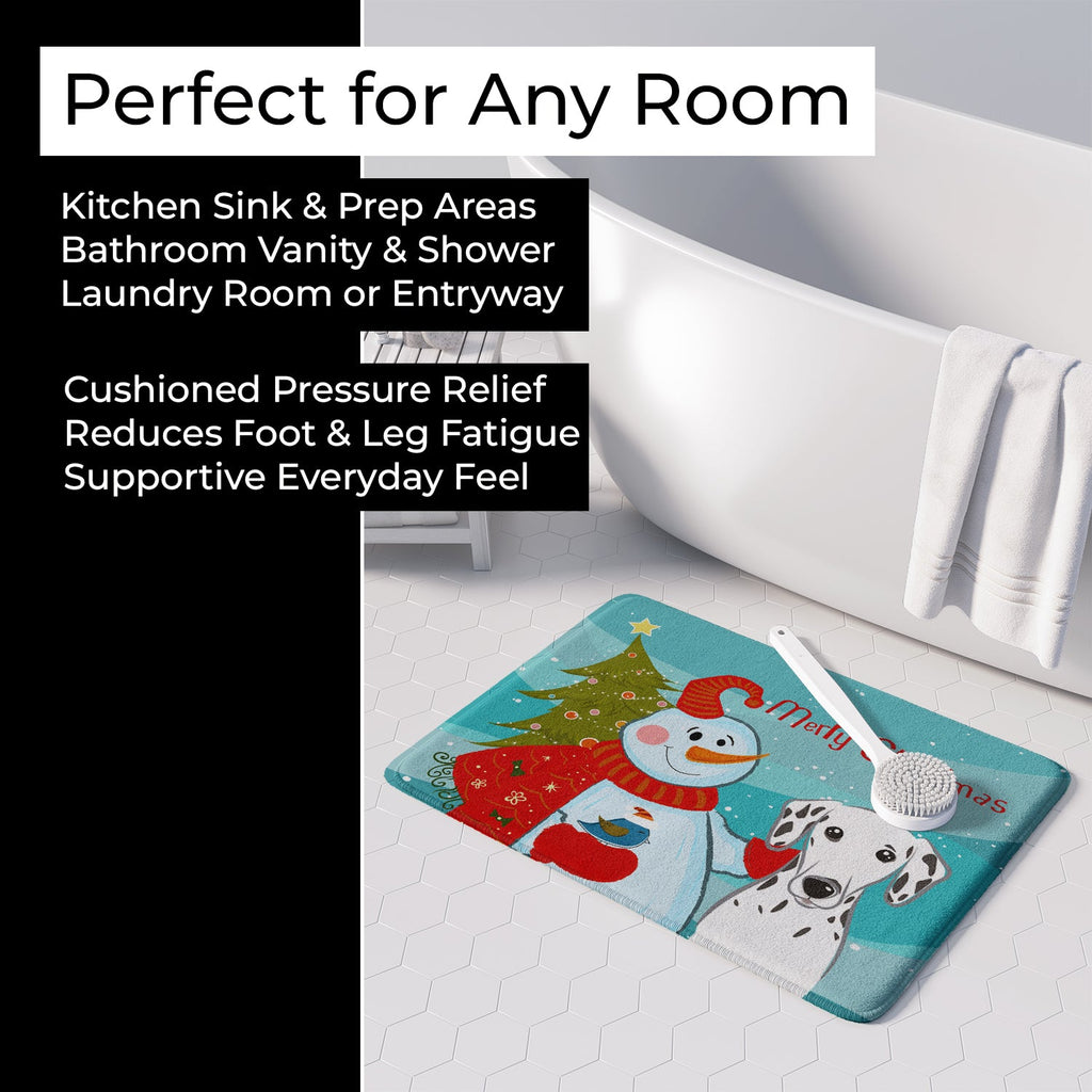 Snowman with Dalmatian Memory Foam Kitchen Mat Machine Washable Anti-Fatigue Cushion Comfort Bath or Kitchen Rug