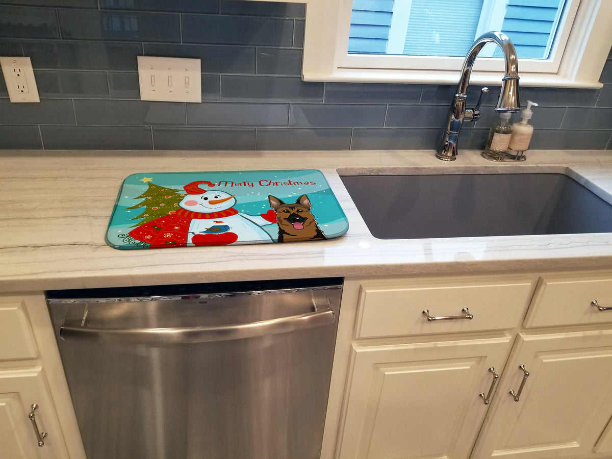 Snowman with German Shepherd Dish Drying Mat Absorbent Dish Drying Mat Pad for Kitchen Counter Dish Drainer Mat for Countertop, 14 x 21", Multicolor