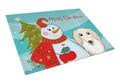 Snowman with Longhair Creme Dachshund Cutting Board Tempered Glass Kitchen Cutting Surface, Heat Resistant Chopping, Non-Slip Feet, Food Prep & Serving