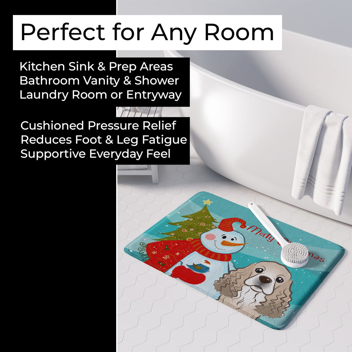 Snowman with Cocker Spaniel Memory Foam Kitchen Mat Machine Washable Anti-Fatigue Cushion Comfort Bath or Kitchen Rug
