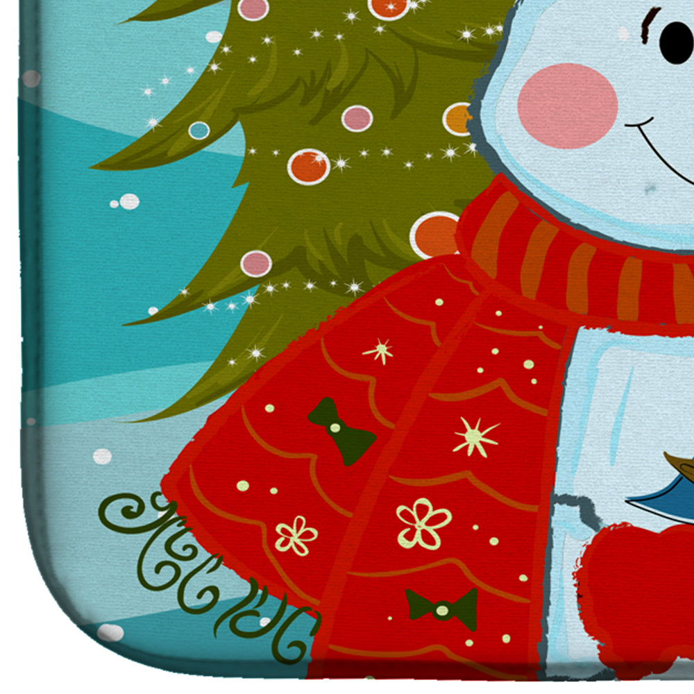 Snowman with Pekingese Dish Drying Mat Absorbent Dish Drying Mat Pad for Kitchen Counter Dish Drainer Mat for Countertop, 14 x 21", Multicolor