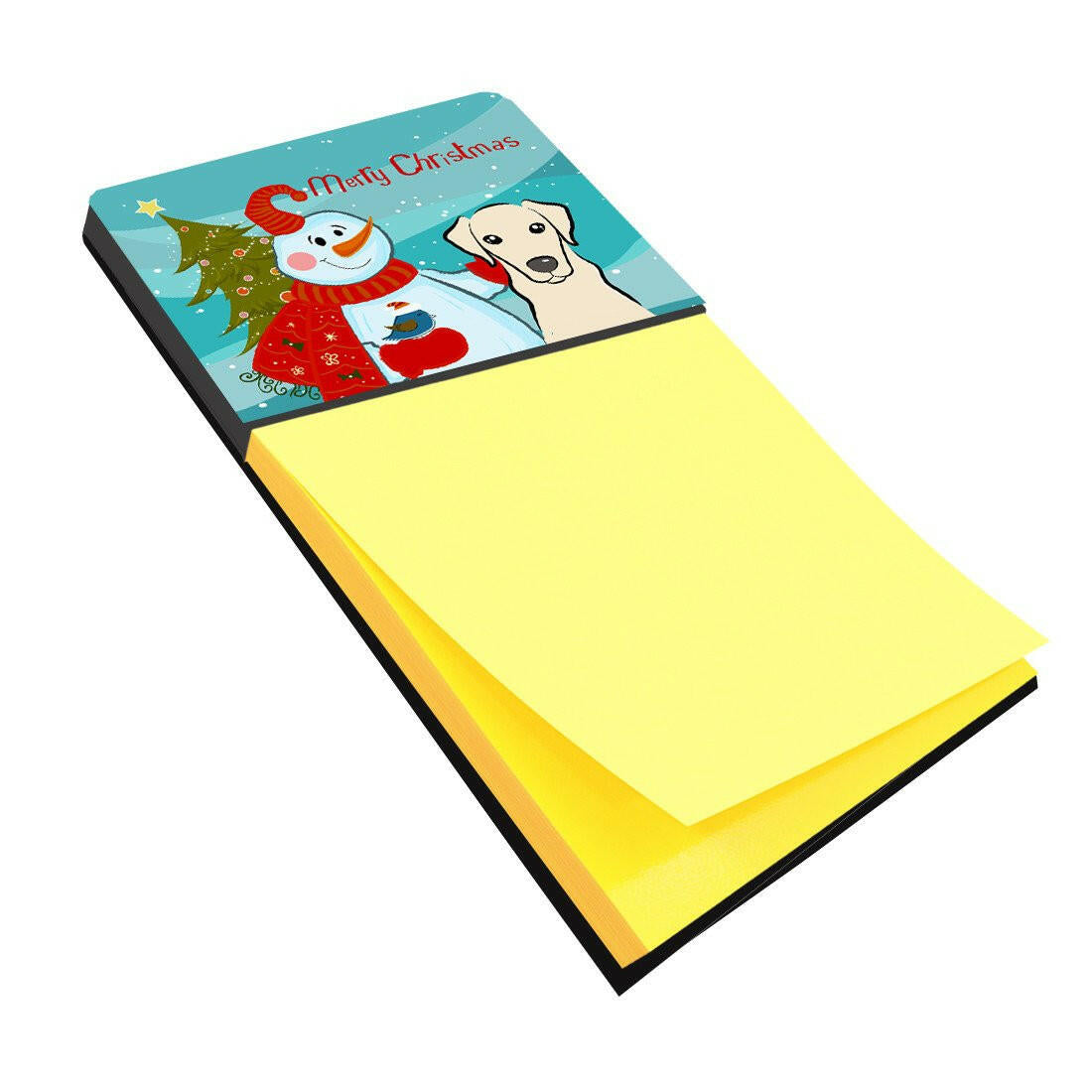 Snowman with Yellow Labrador Watercolor Sticky Note Holder Refillable Dispenser Desk Accessory 3x3 Pad Gift