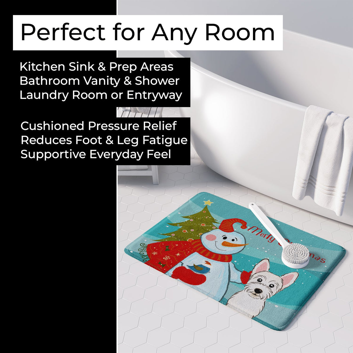 Snowman with Westie Memory Foam Kitchen Mat Machine Washable Anti-Fatigue Cushion Comfort Bath or Kitchen Rug