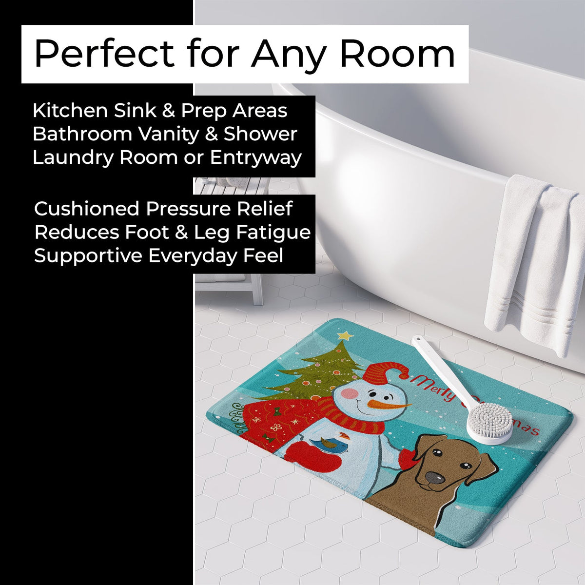 Snowman with Chocolate Labrador Memory Foam Kitchen Mat Machine Washable Anti-Fatigue Cushion Comfort Bath or Kitchen Rug