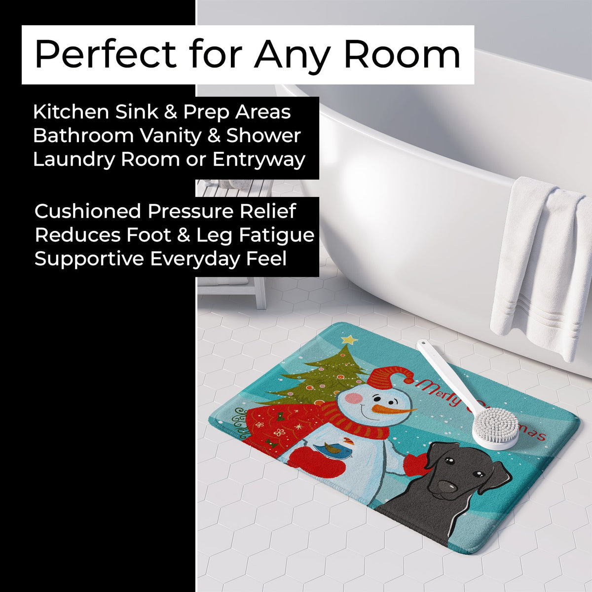 Snowman with Black Labrador Memory Foam Kitchen Mat Machine Washable Anti-Fatigue Cushion Comfort Bath or Kitchen Rug