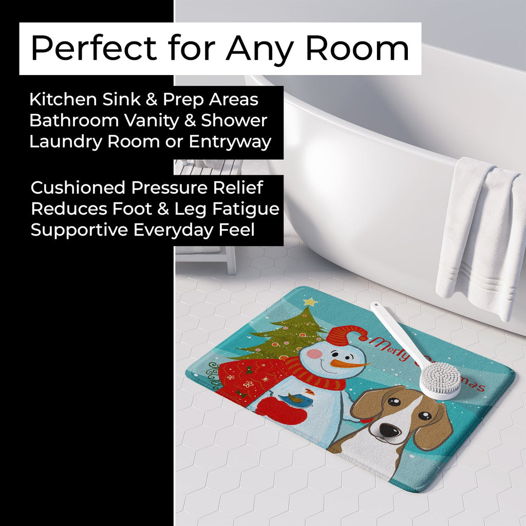 Snowman with Beagle Memory Foam Kitchen Mat Machine Washable Anti-Fatigue Cushion Comfort Bath or Kitchen Rug