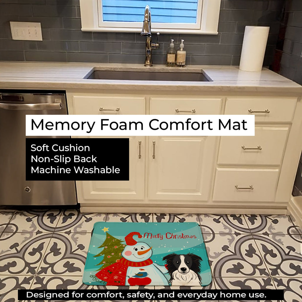 Snowman with Border Collie Memory Foam Kitchen Mat Machine Washable Anti-Fatigue Cushion Comfort Bath or Kitchen Rug