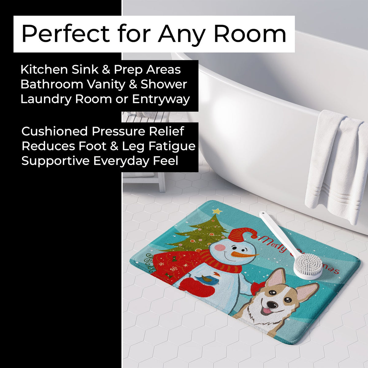 Snowman with Sable Corgi Memory Foam Kitchen Mat Machine Washable Anti-Fatigue Cushion Comfort Bath or Kitchen Rug