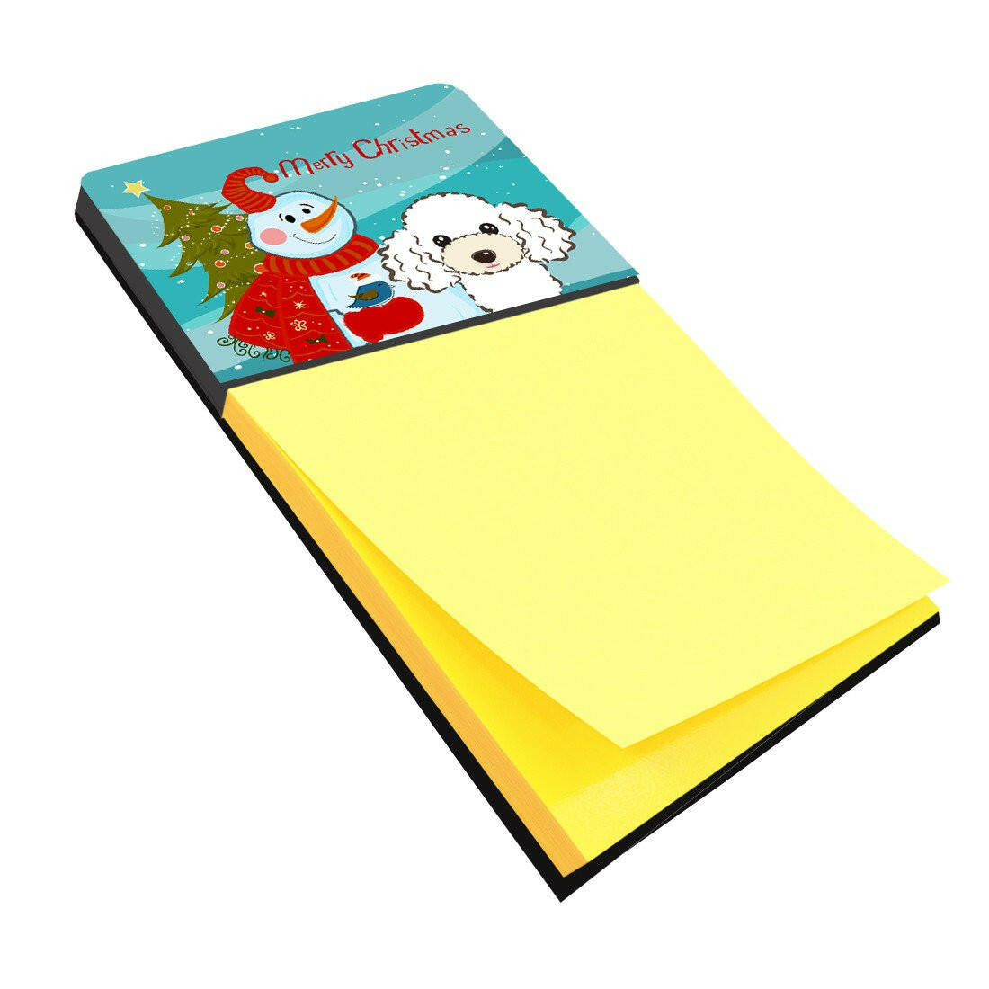 Snowman with White Poodle Watercolor Sticky Note Holder Refillable Dispenser Desk Accessory 3x3 Pad Gift