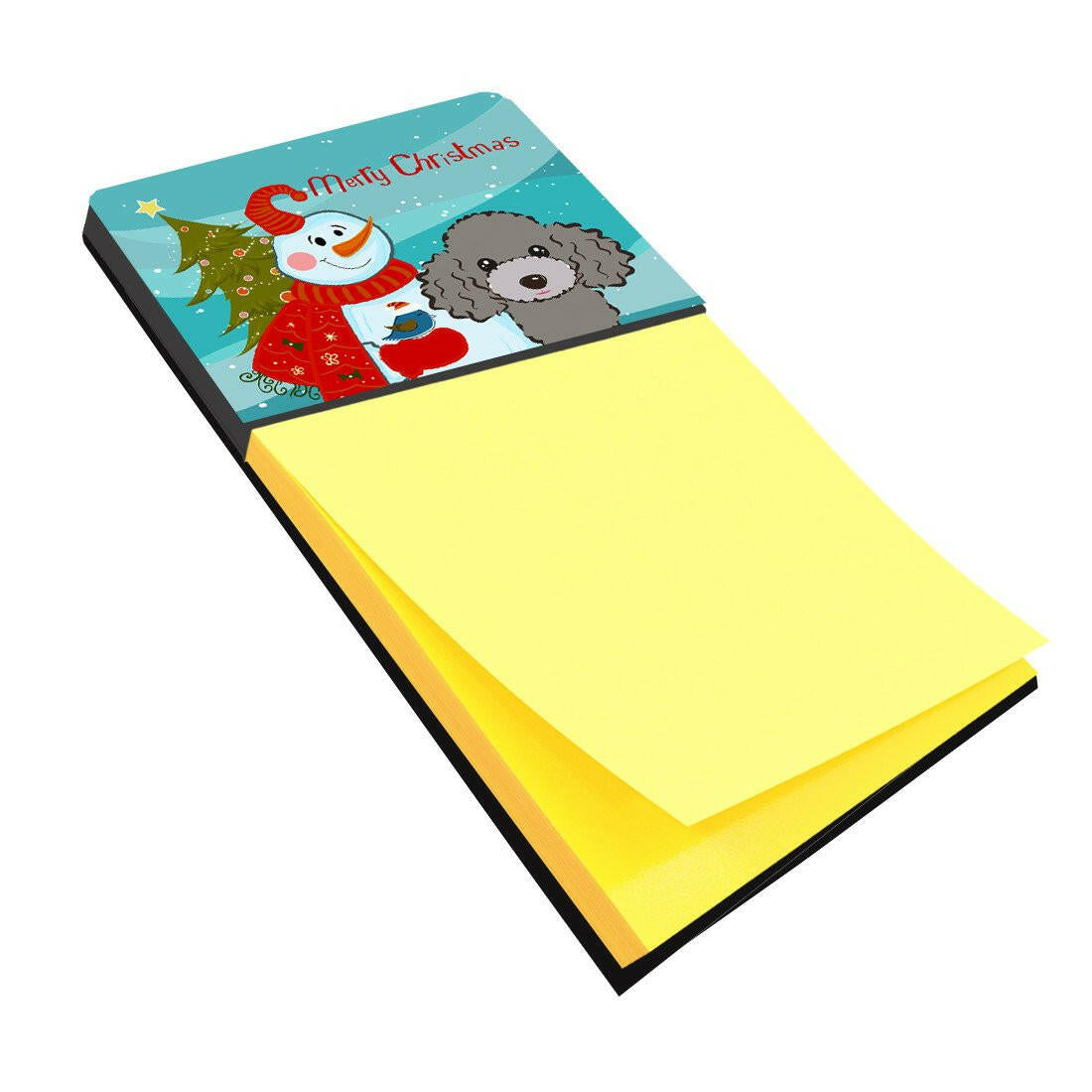 Snowman with Silver Gray Poodle Watercolor Sticky Note Holder Refillable Dispenser Desk Accessory 3x3 Pad Gift