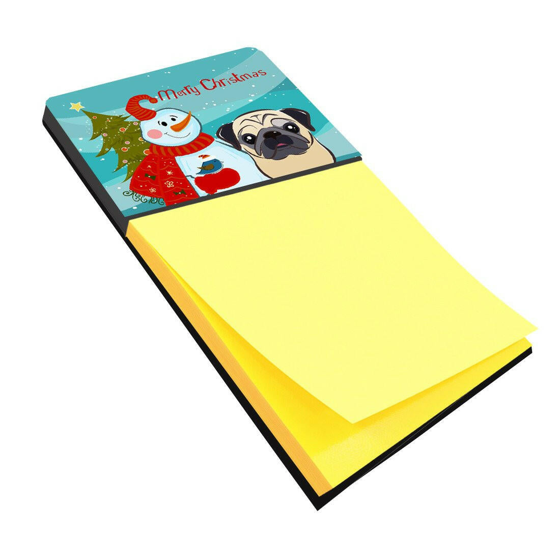 Snowman with Fawn Pug Watercolor Sticky Note Holder Refillable Dispenser Desk Accessory 3x3 Pad Gift