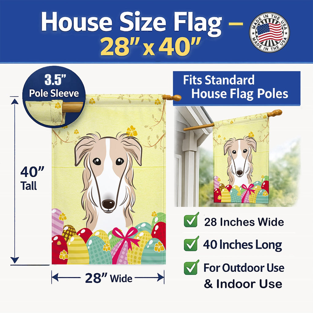 Borzoi Easter Egg Hunt House Flag 28x40 Porch Sleeve Pole Decorative Outside Yard Banner Artwork Wall Hanging, Polyester