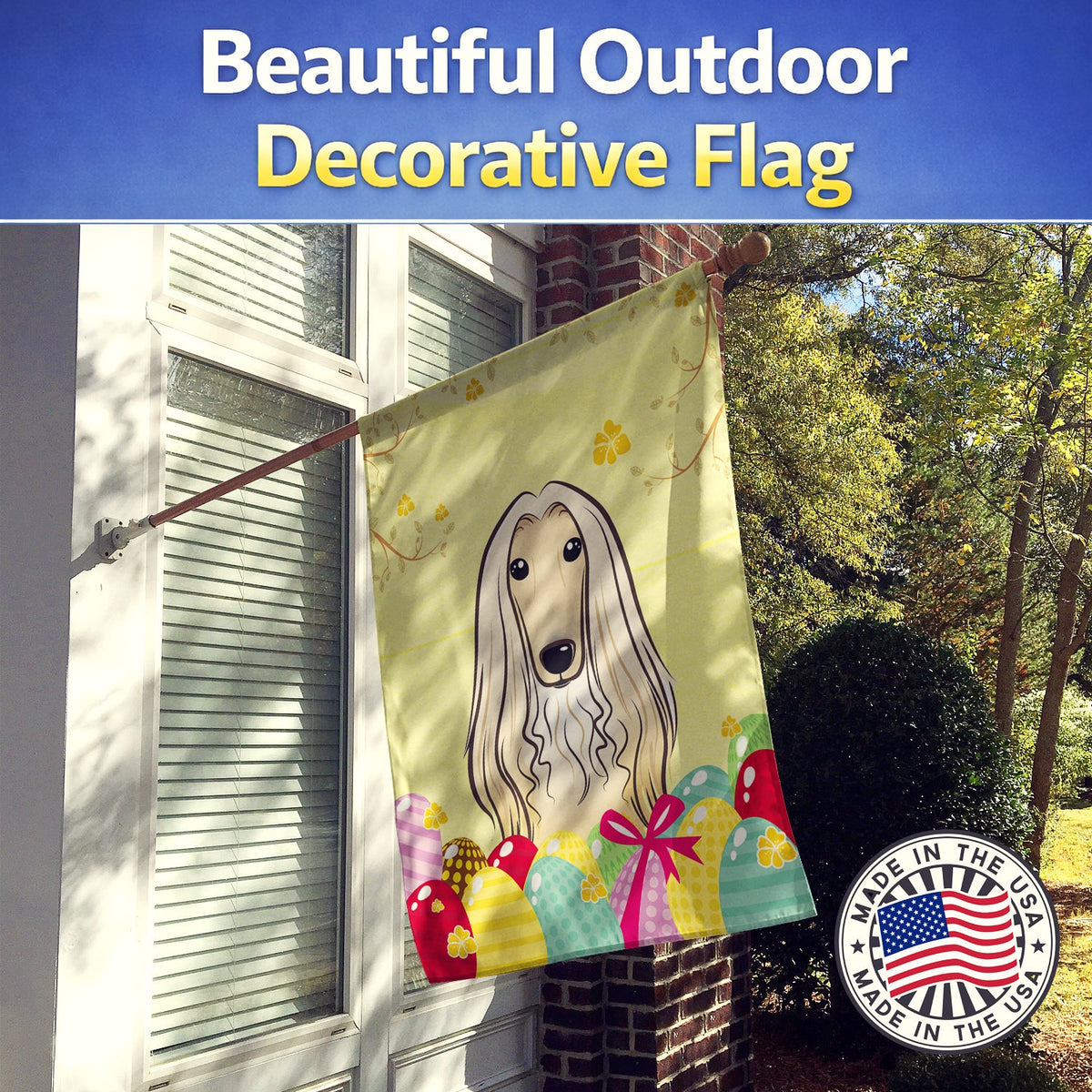 Afghan Hound Easter Egg Hunt House Flag 28x40 Porch Sleeve Pole Decorative Outside Yard Banner Artwork Wall Hanging, Polyester