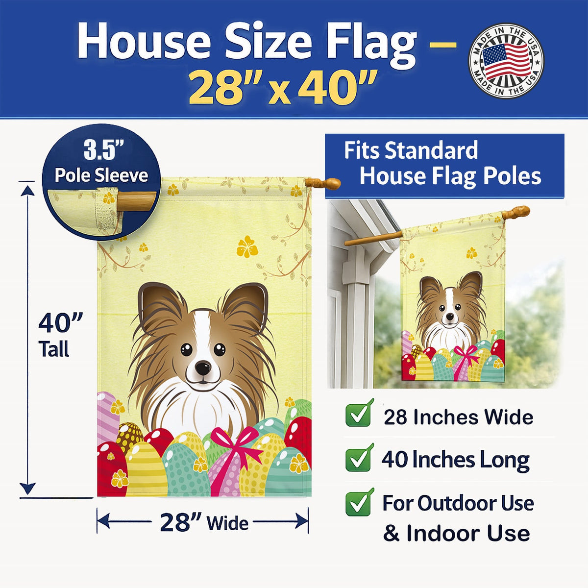Papillon Easter Egg Hunt House Flag 28x40 Porch Sleeve Pole Decorative Outside Yard Banner Artwork Wall Hanging, Polyester