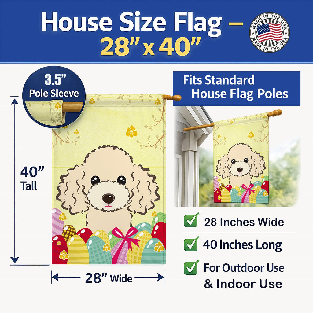 Buff Poodle Easter Egg Hunt House Flag 28x40 Porch Sleeve Pole Decorative Outside Yard Banner Artwork Wall Hanging, Polyester