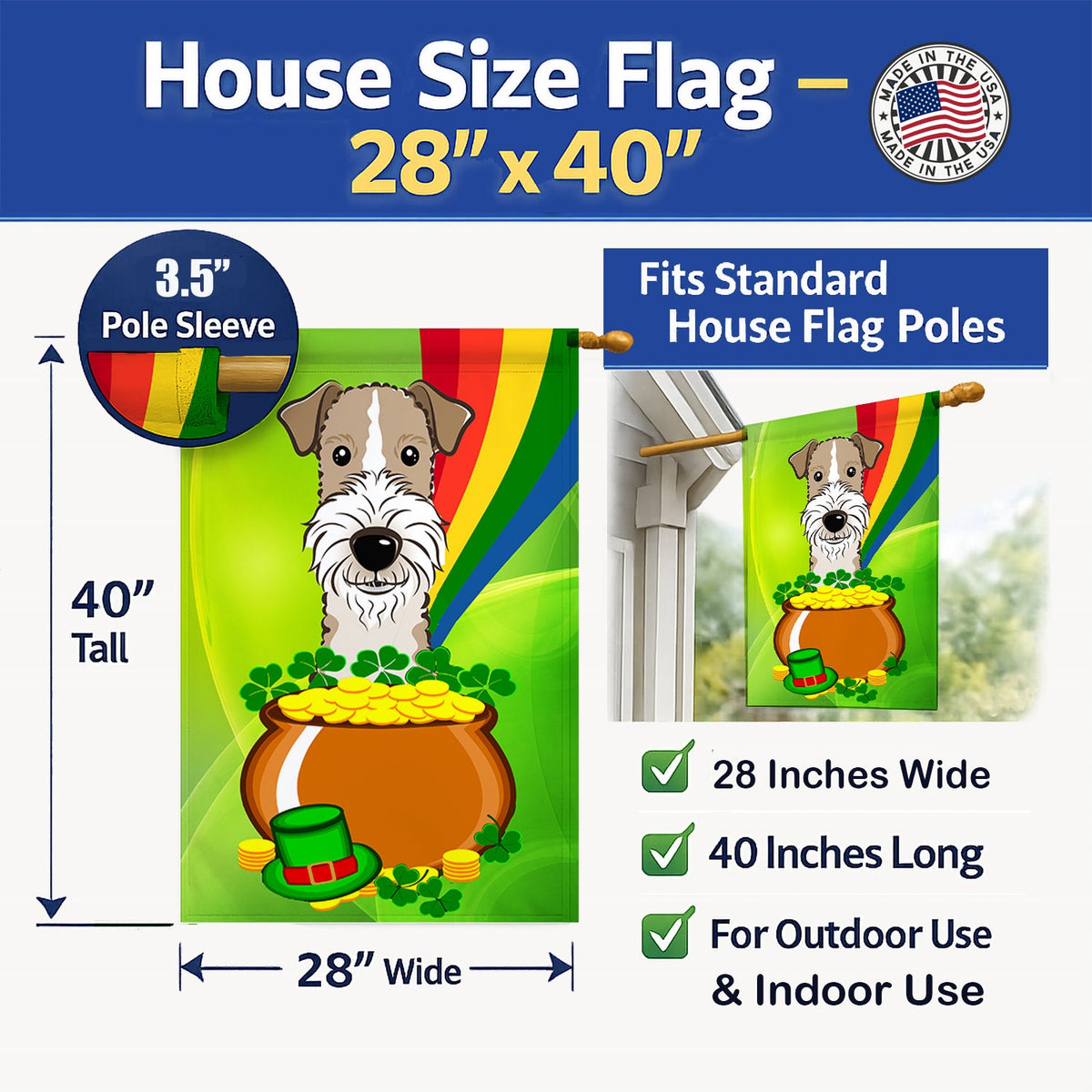 House Flag 28x40 Porch Sleeve Pole Decorative Outside Yard Banner Artwork Wall Hanging, Polyester