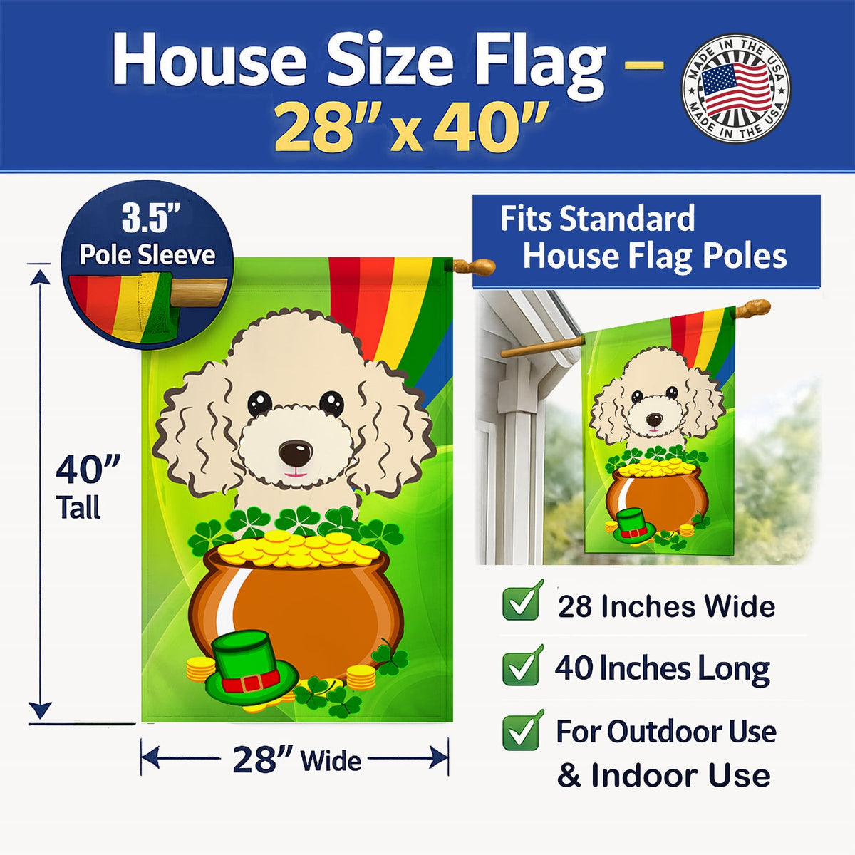 House Flag 28x40 Porch Sleeve Pole Decorative Outside Yard Banner Artwork Wall Hanging, Polyester