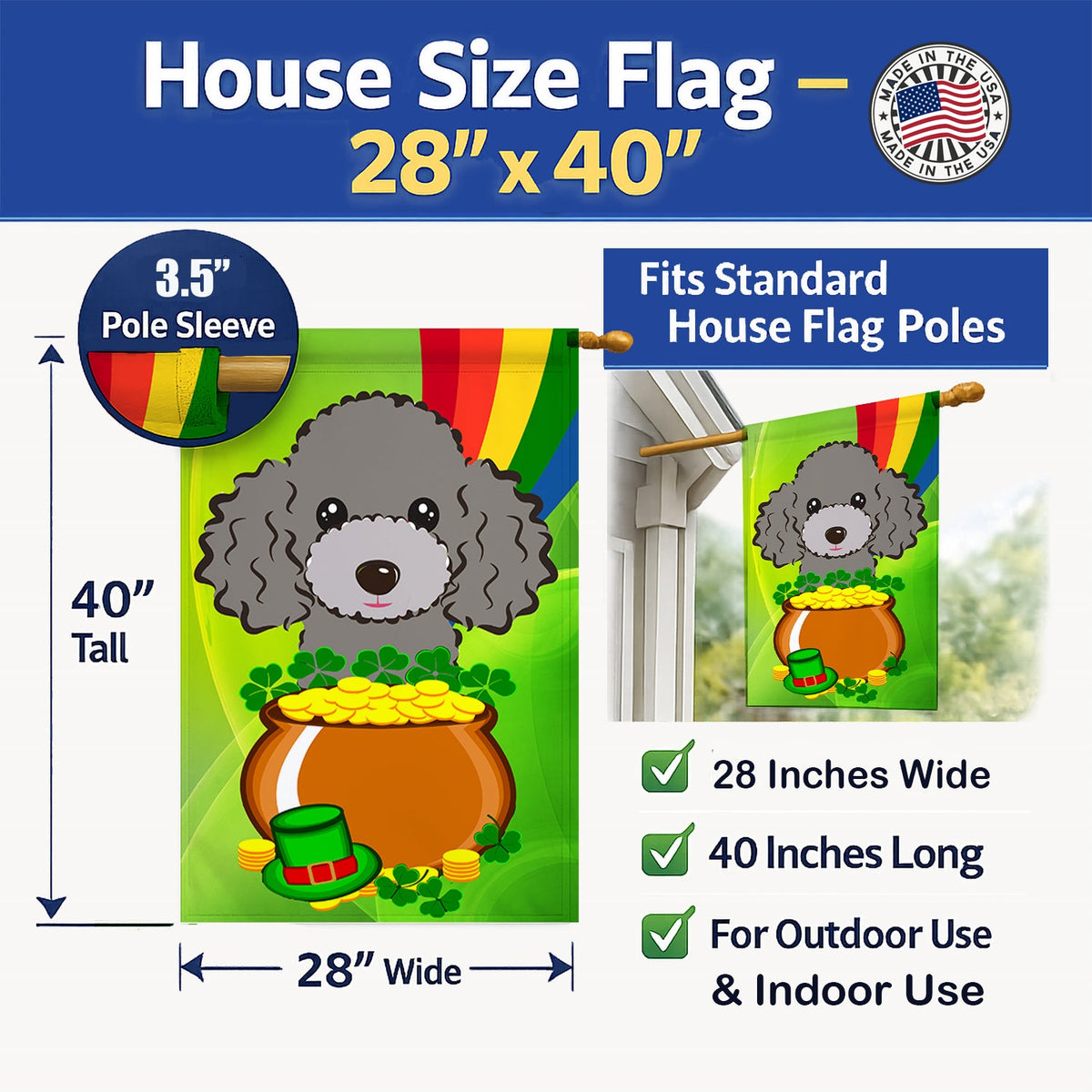 House Flag 28x40 Porch Sleeve Pole Decorative Outside Yard Banner Artwork Wall Hanging, Polyester
