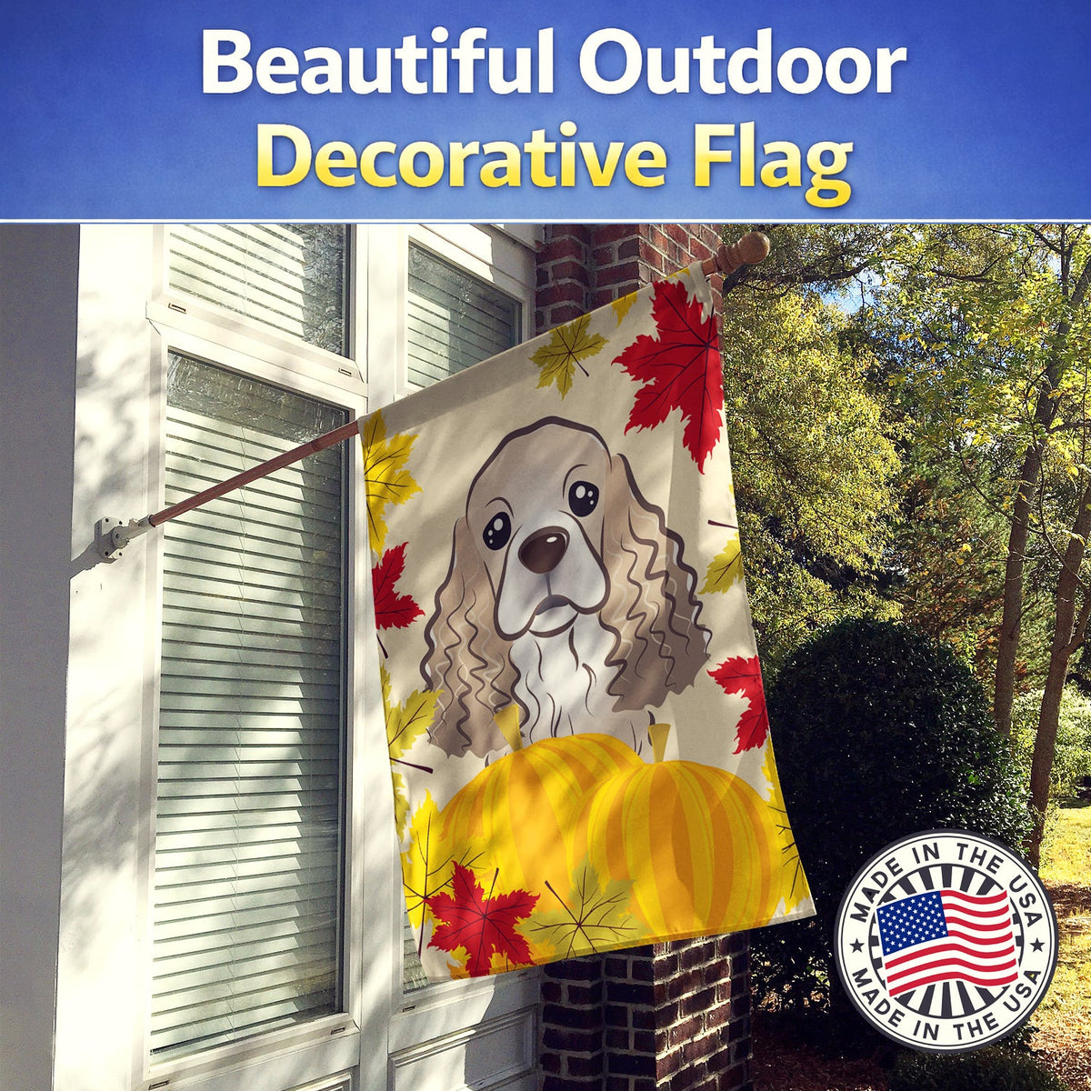 Cocker Spaniel Thanksgiving House Flag 28x40 Porch Sleeve Pole Decorative Outside Yard Banner Artwork Wall Hanging, Polyester